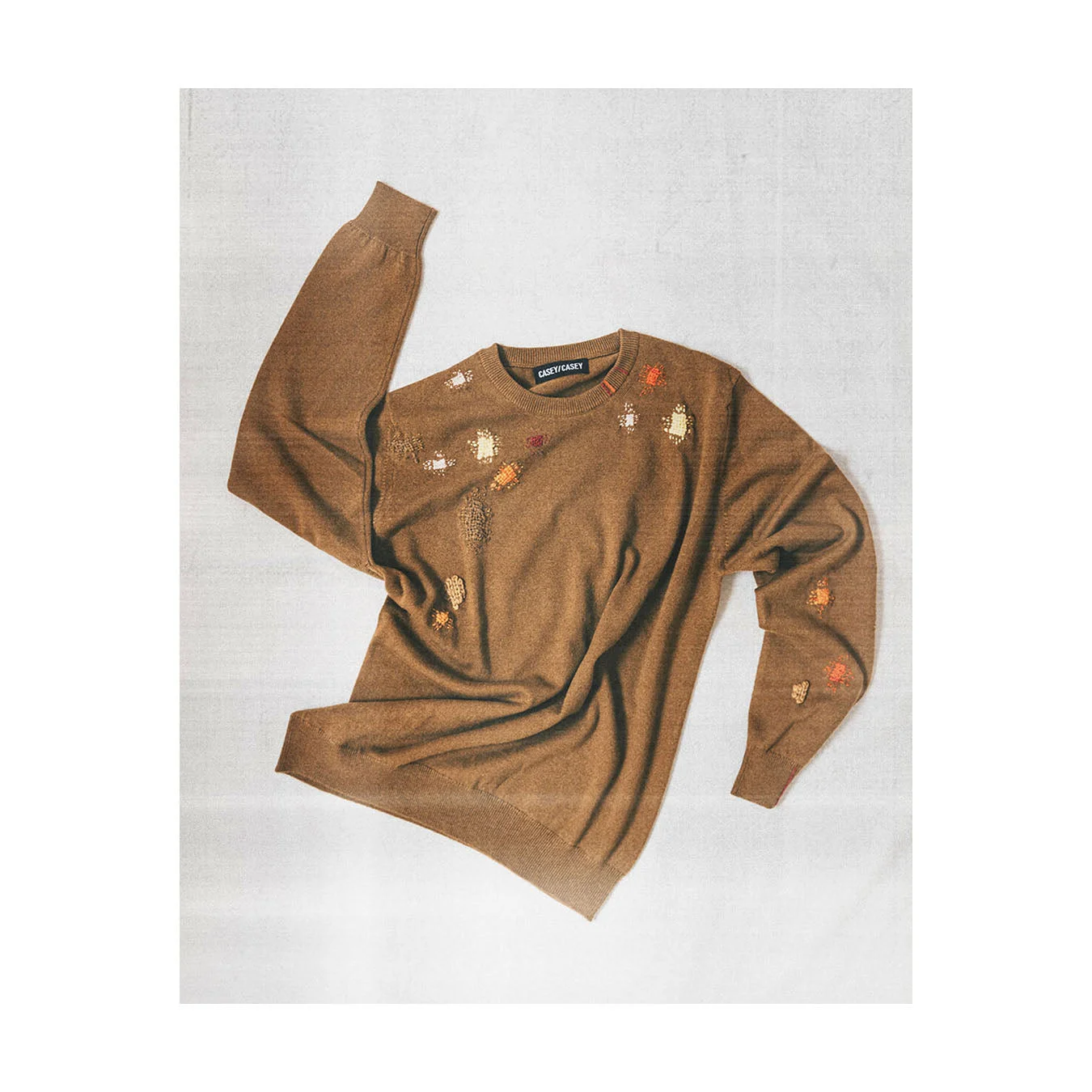 EMBROIDED ROUND NECK SWEATER - CAMEL - 1