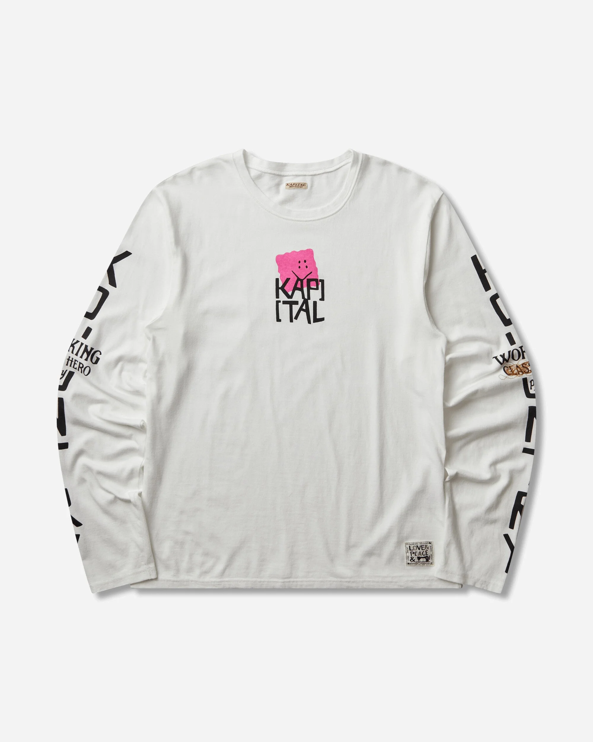 Men's 20/-Jersey Crew Longsleeve T-Shirt (Peckish Kap) White / Pink - 1