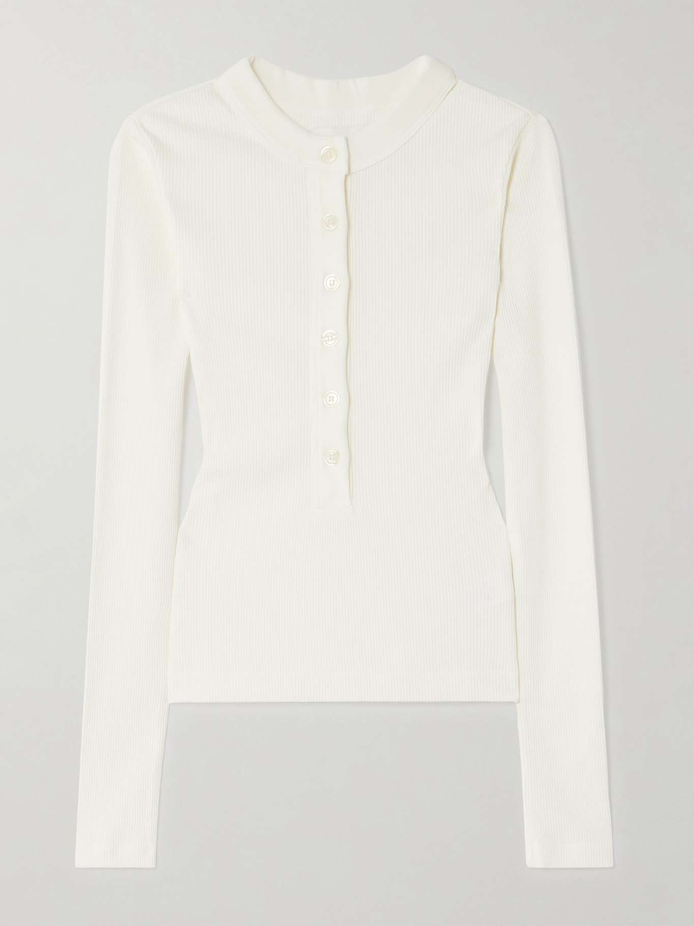 Varra ribbed stretch organic cotton and Lyocell-blend Henley top White - 1