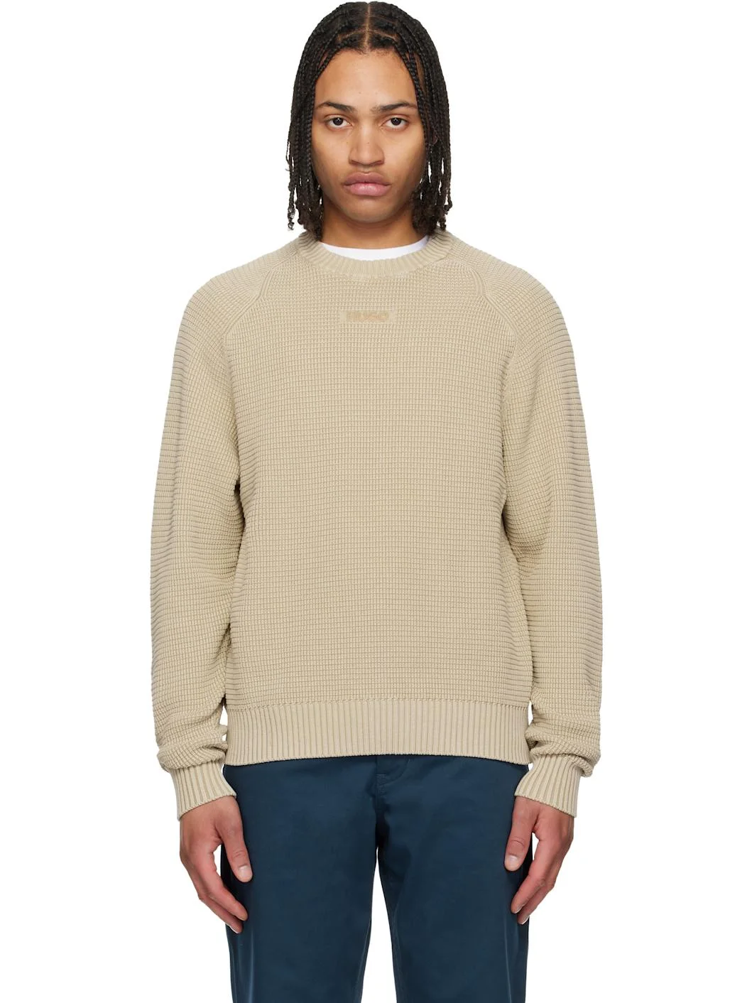 Beige Knit Cotton Sweater - 1