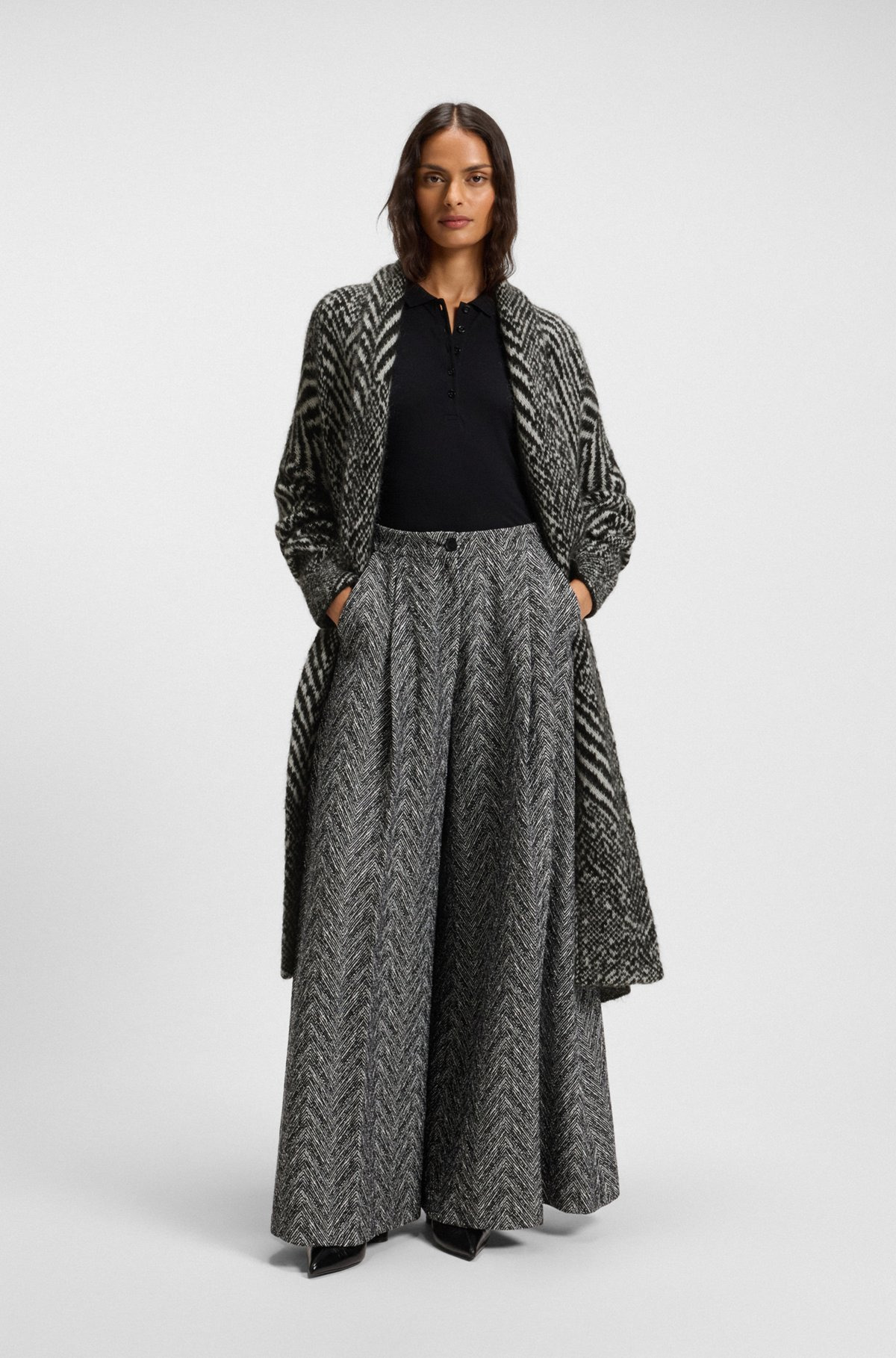 LONGLINE BELTED CARDIGAN IN A PATTERNED TEXTURED-WOOL BLEND - 3