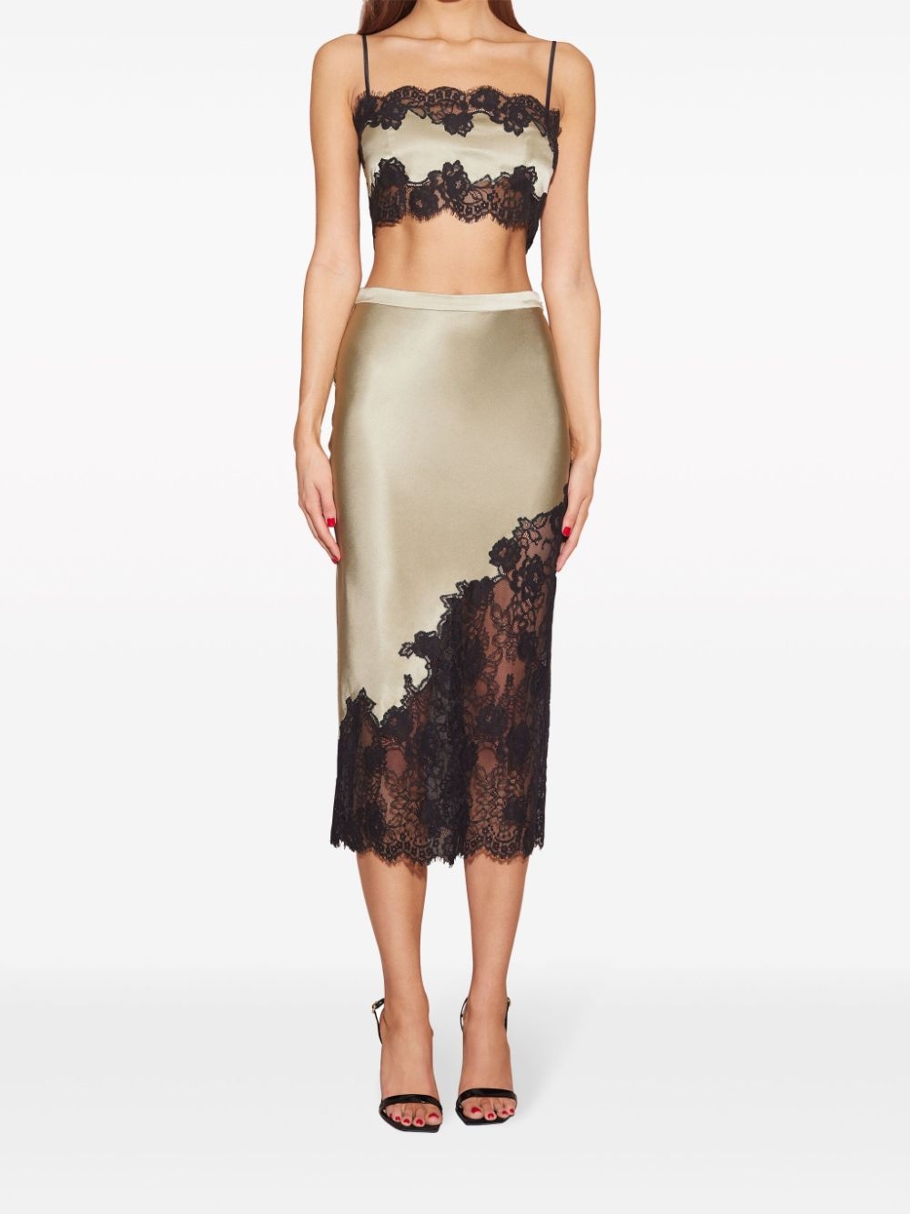 lace-trim silk bandeau top - 2