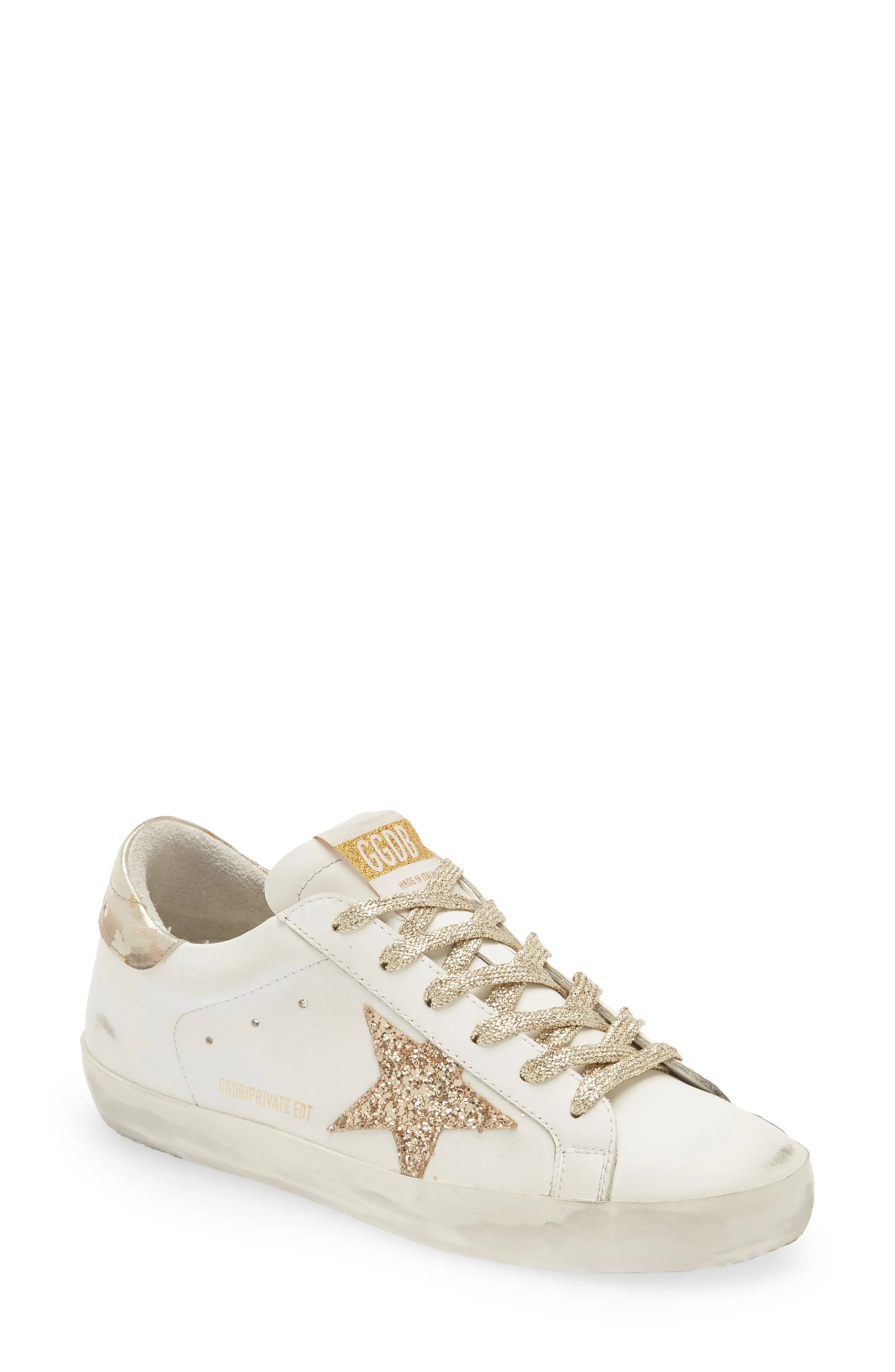 Super-Star Low Top Sneaker in White/Gold - 1