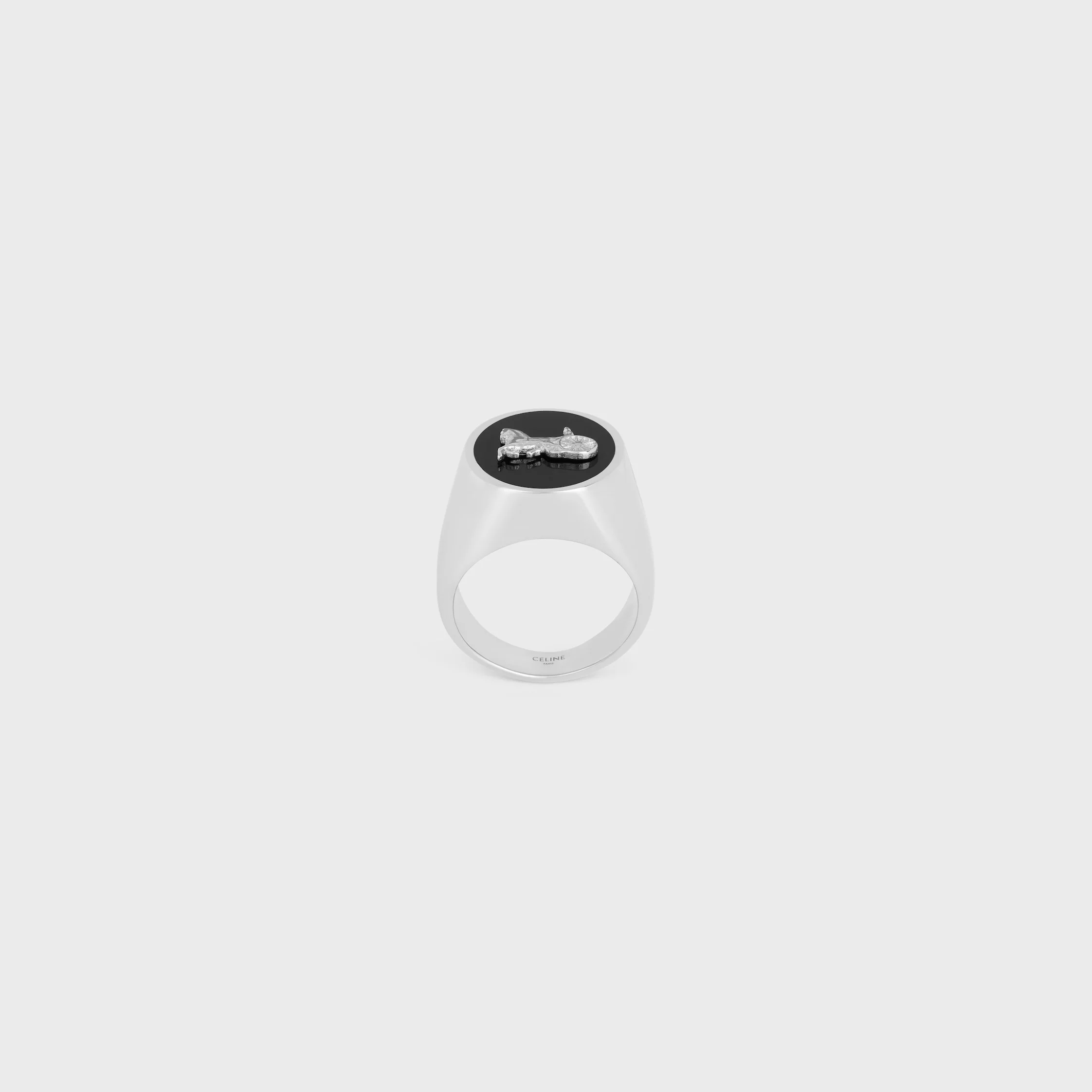 CELINE SULKY Signet Ring IN Enamel and Brass with Rhodium Finish - 1