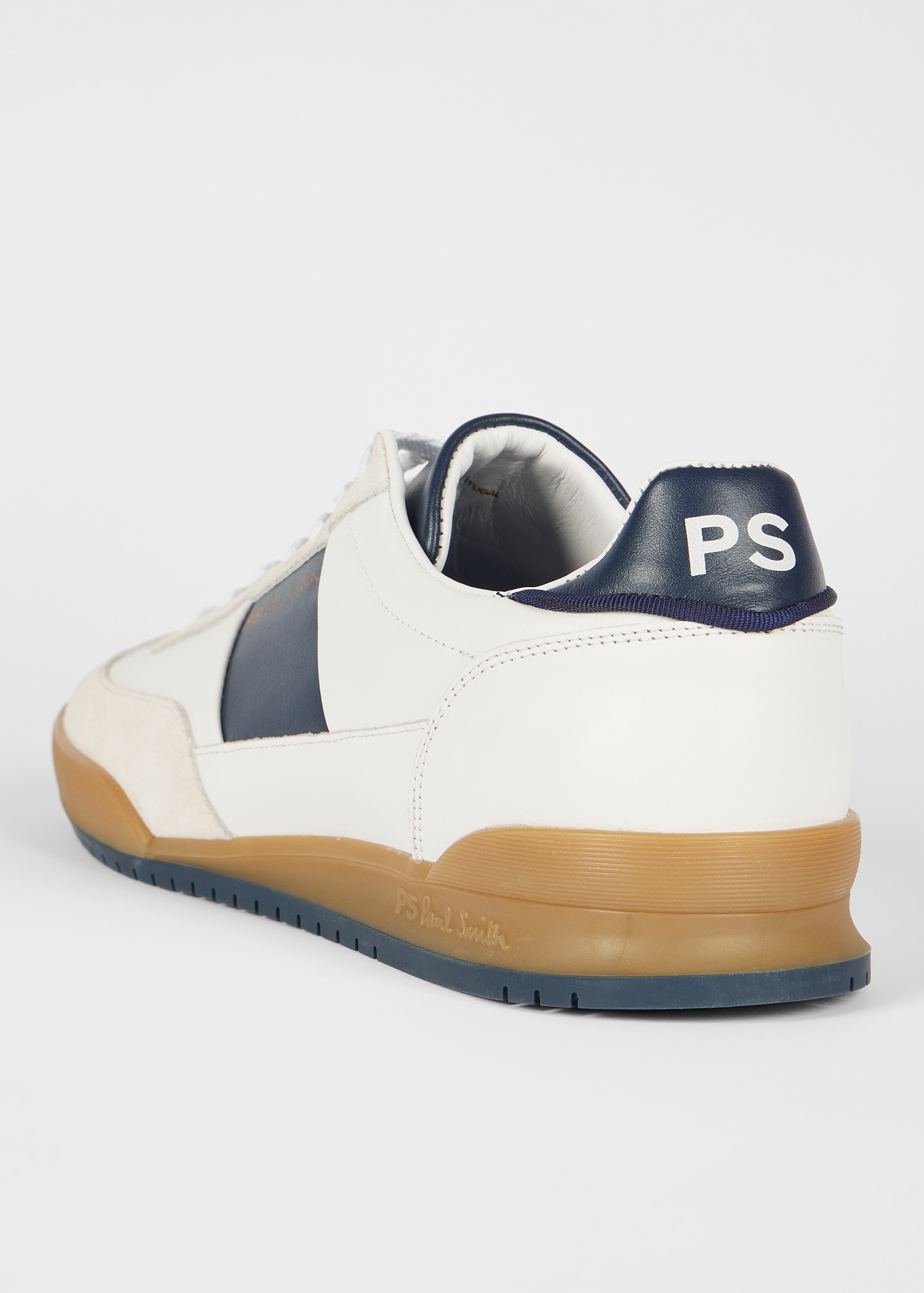 White and Navy 'Dover' Leather Panel Trainers - 3