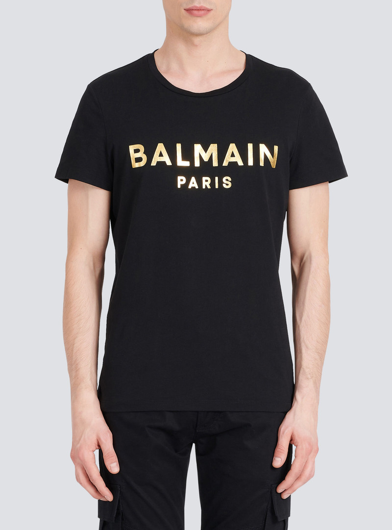 Eco-designed 코튼 Balmain Paris 로고 인쇄가있는 T 셔츠 6