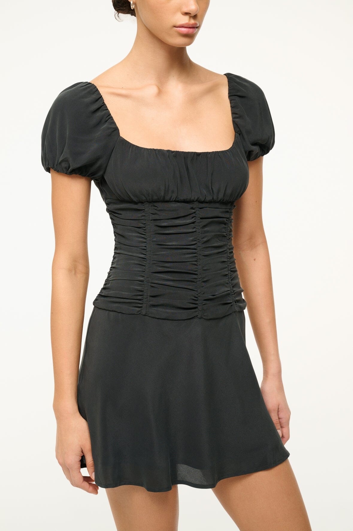 STAUD ELBA MINI SILK DRESS BLACK - 6