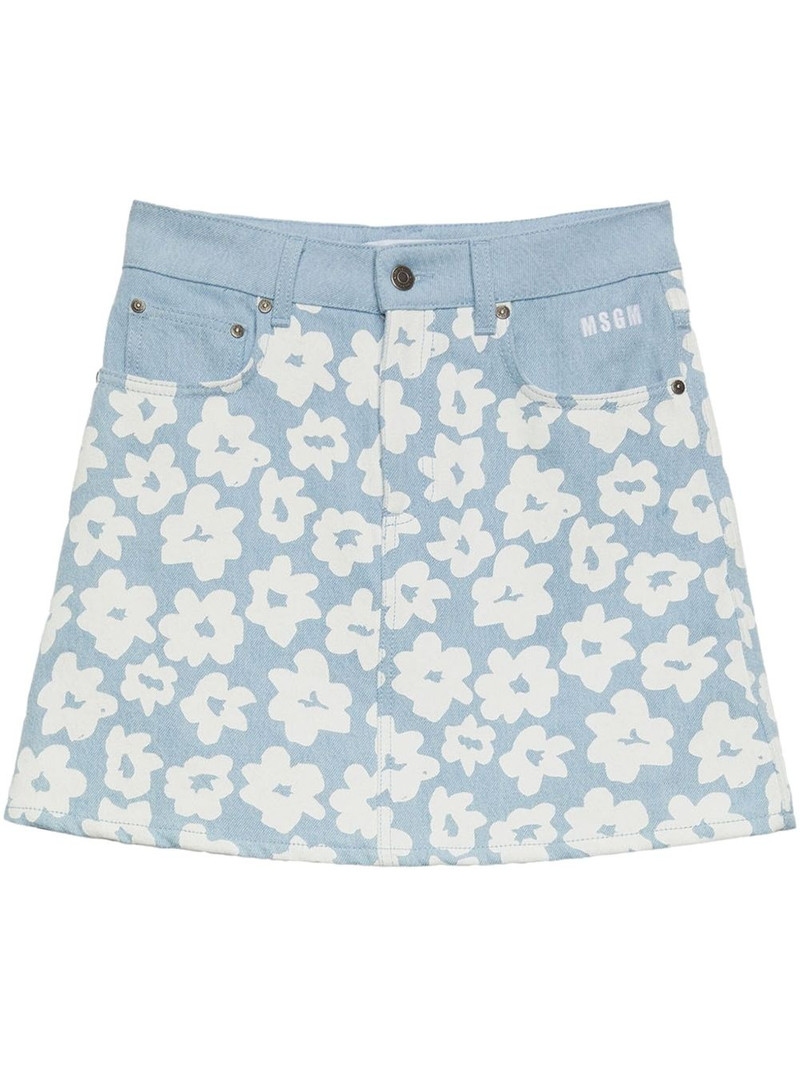 floral-print denim skirt 1