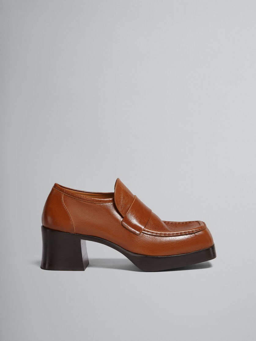 BROWN LEATHER HEELED LOAFER - 1