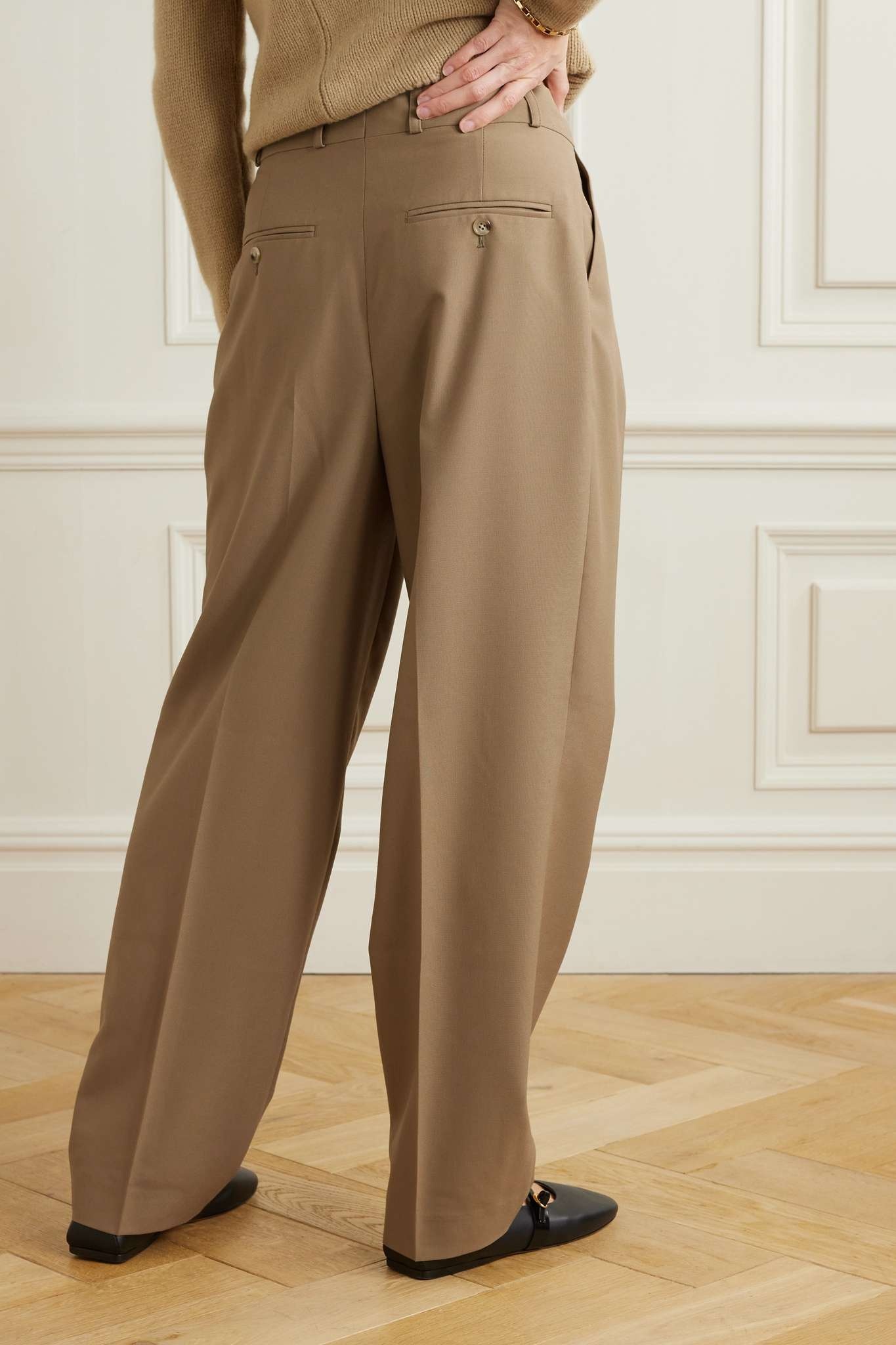 Pleated recycled grain de poudre wide-leg pants - 3