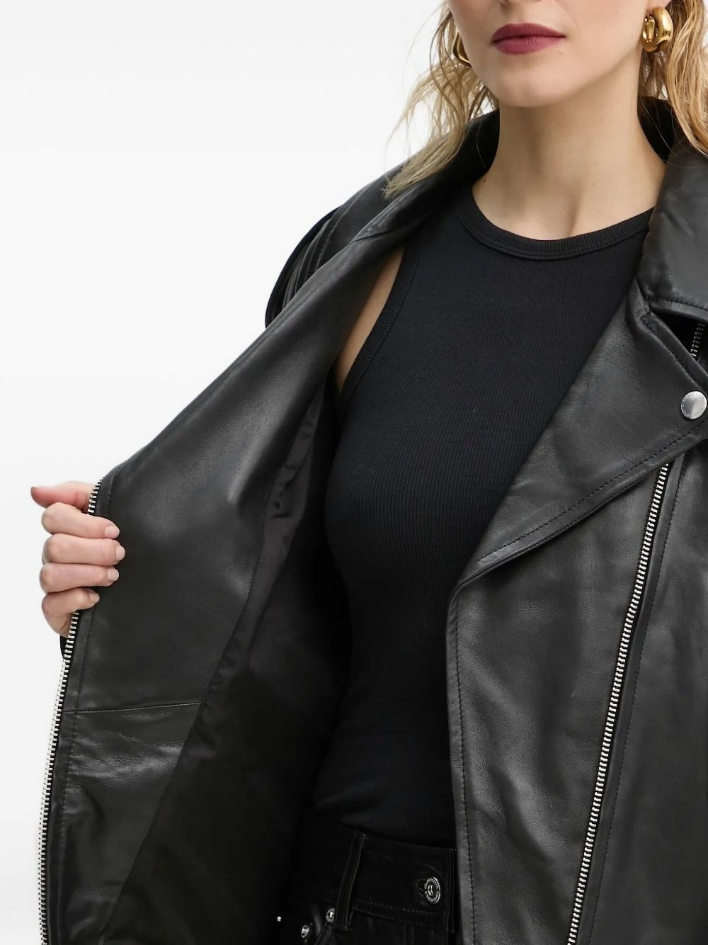belted zip-front leather jacket - 5