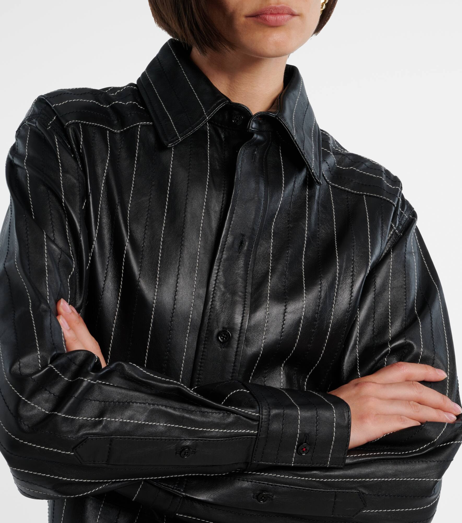 Belted leather jacket - 4
