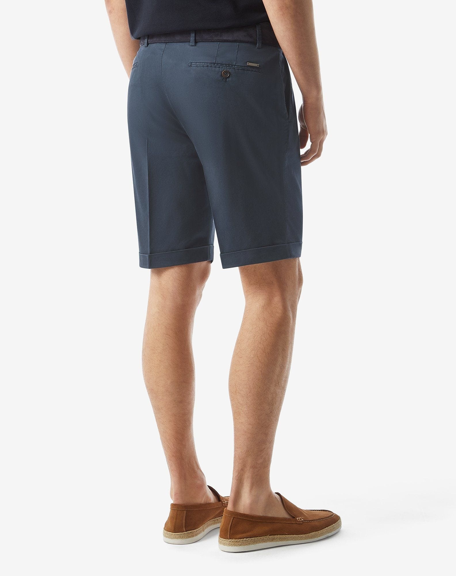 Blue stretch lyocell cotton Bermuda shorts - 4