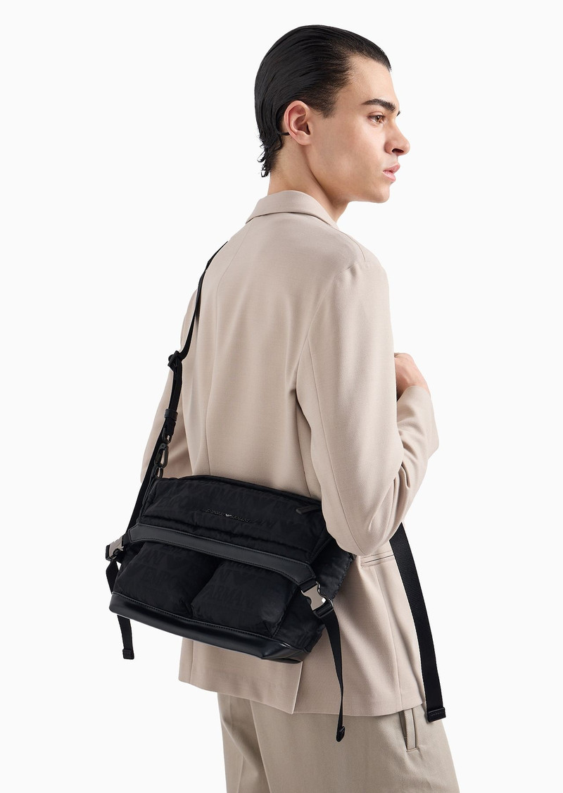 Nylon shoulder bag with all-over jacquard logo lettering 6