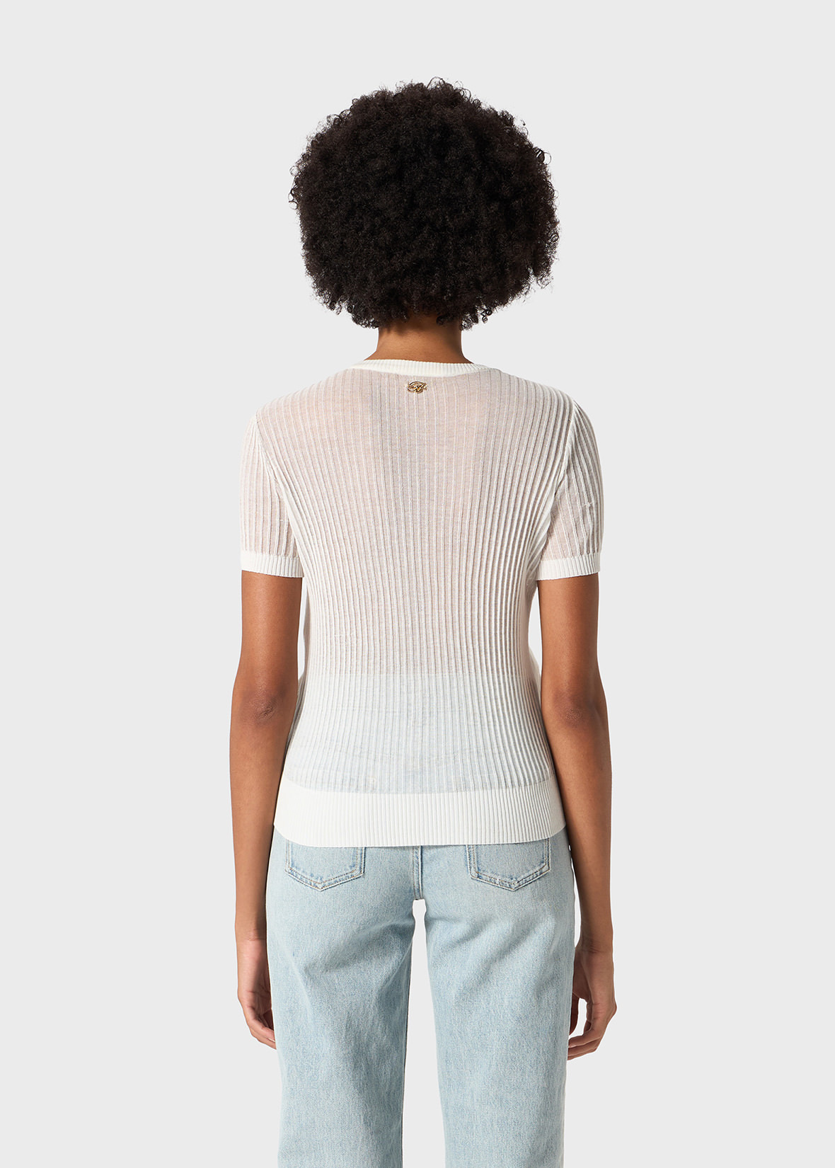 CREW NECK RIBBED SWEATER WITH GAUZE EFFECT - 4