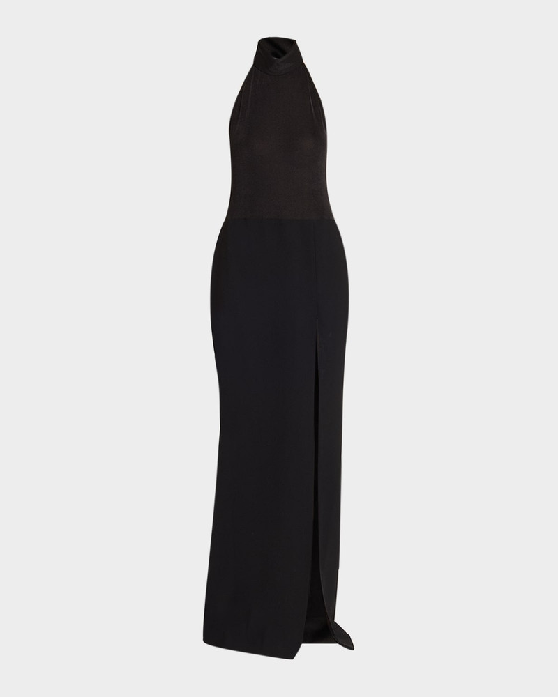 Nina Backless Halter Column Gown 1