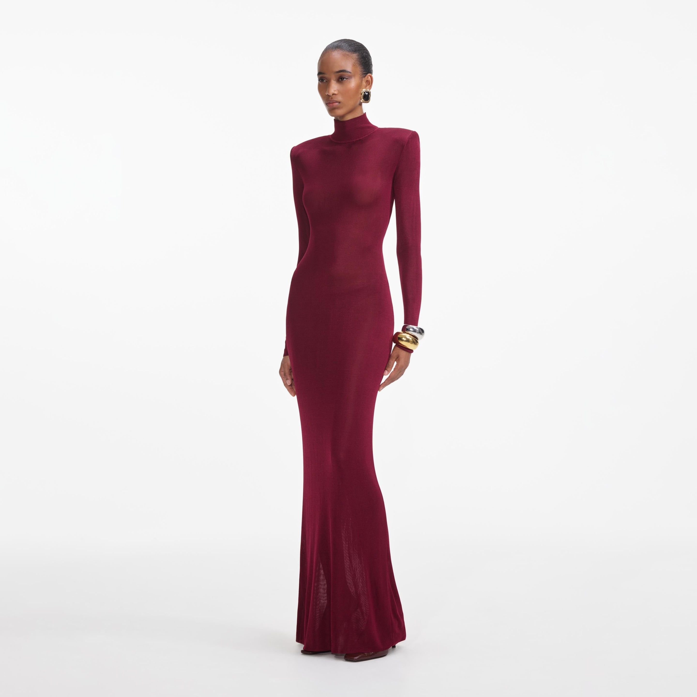 Burgundy Viscose Knit Maxi Dress - 2