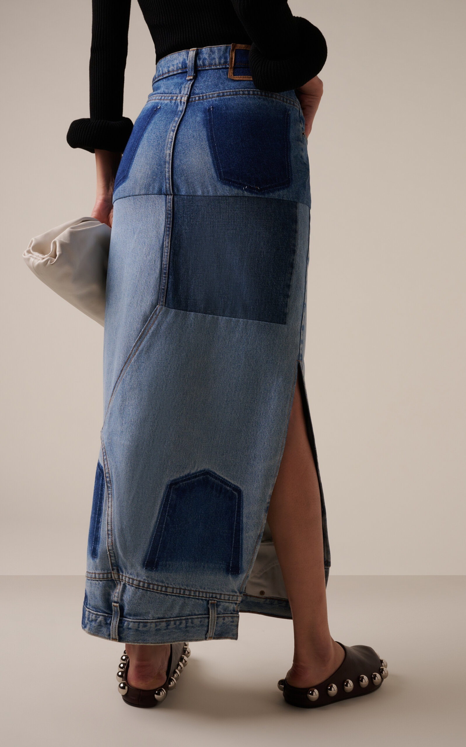 Recycled Denim Mirror Effect Midi Skirt blue - 5