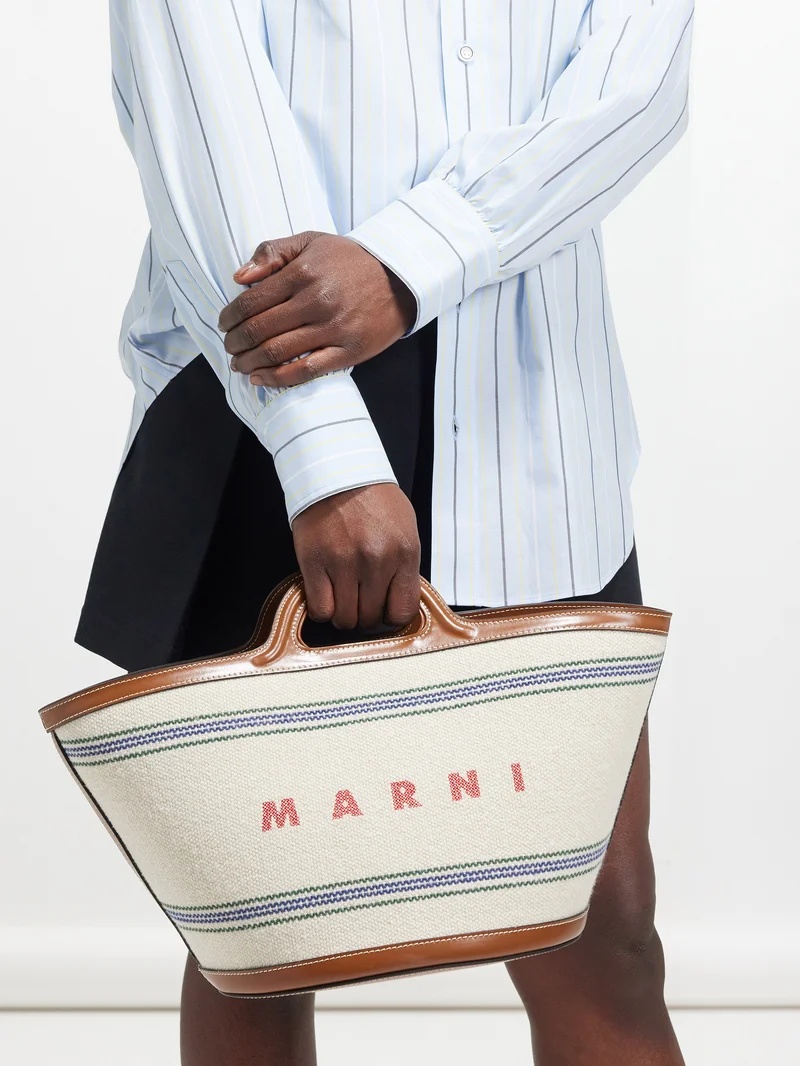 トートバッグ Marni Tropicalia small striped-canvas bucket bag Marni Tropicalia small striped-canvas bucket bag
