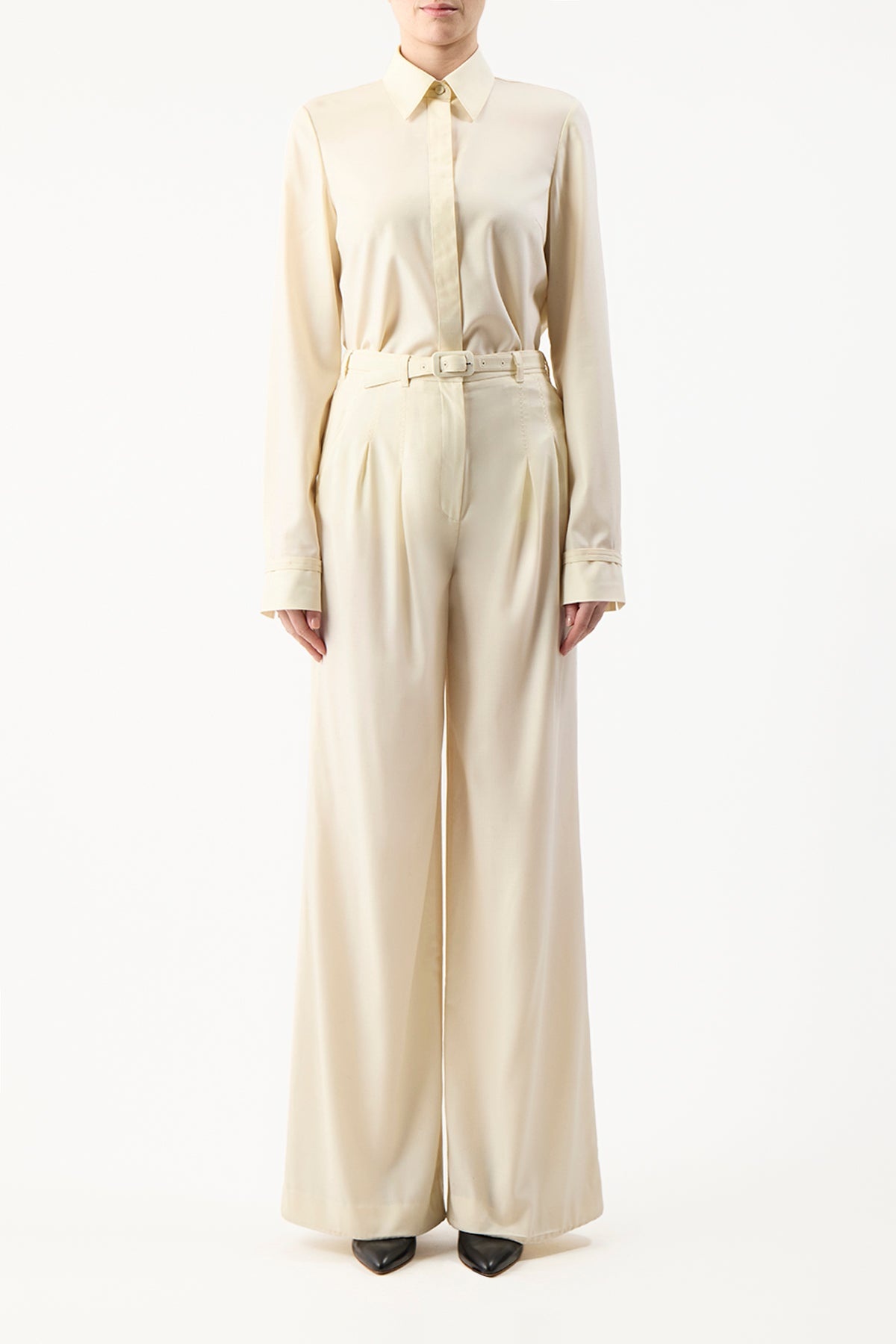 Cruz Shirt in Ivory Lightweight Cashmere - 2