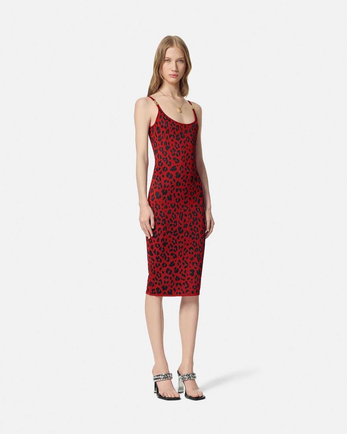 Leopard Lurex Fitted Knit Midi Dress - 4