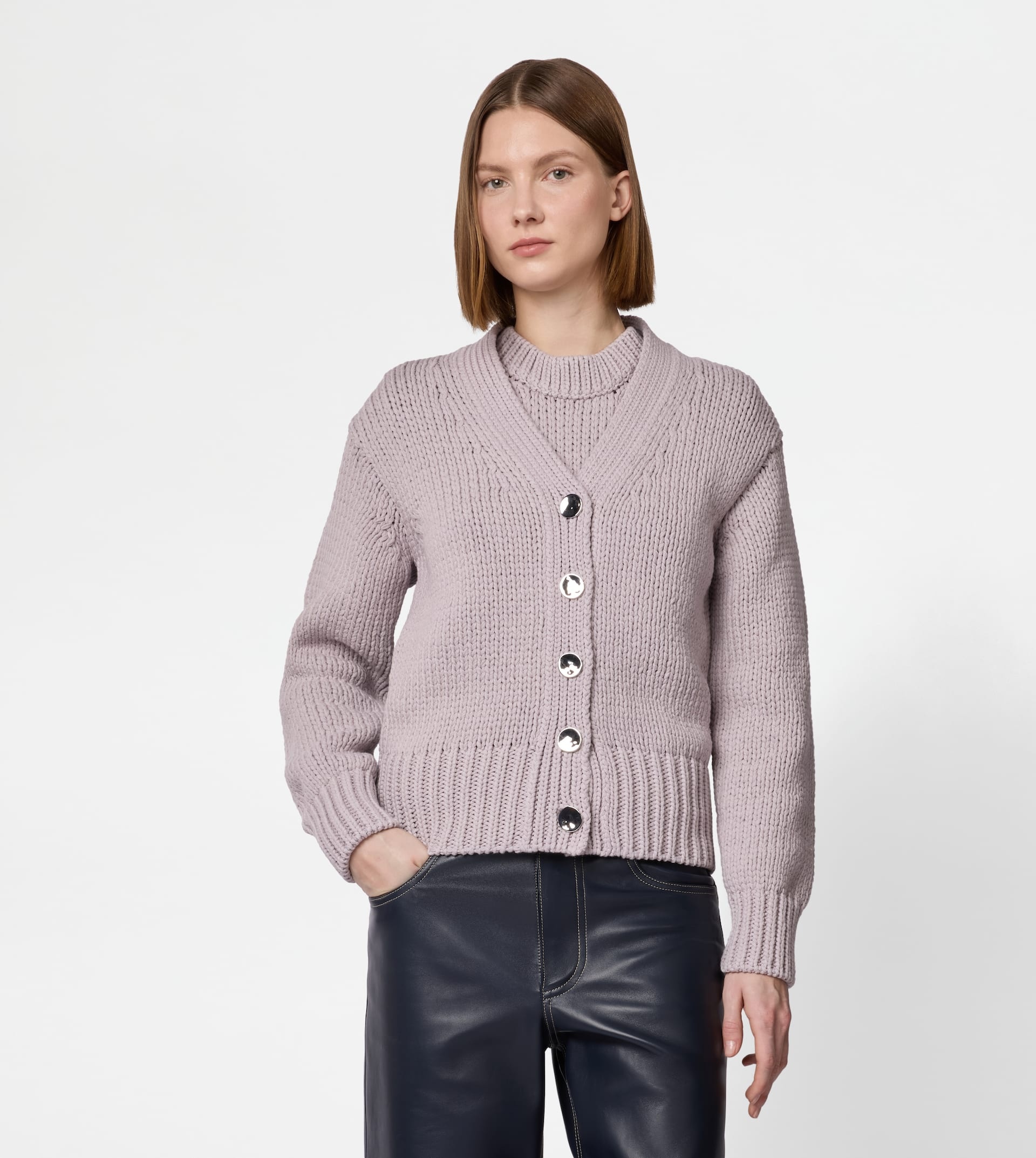 COTTON BLEND CARDIGAN - VIOLET - 3