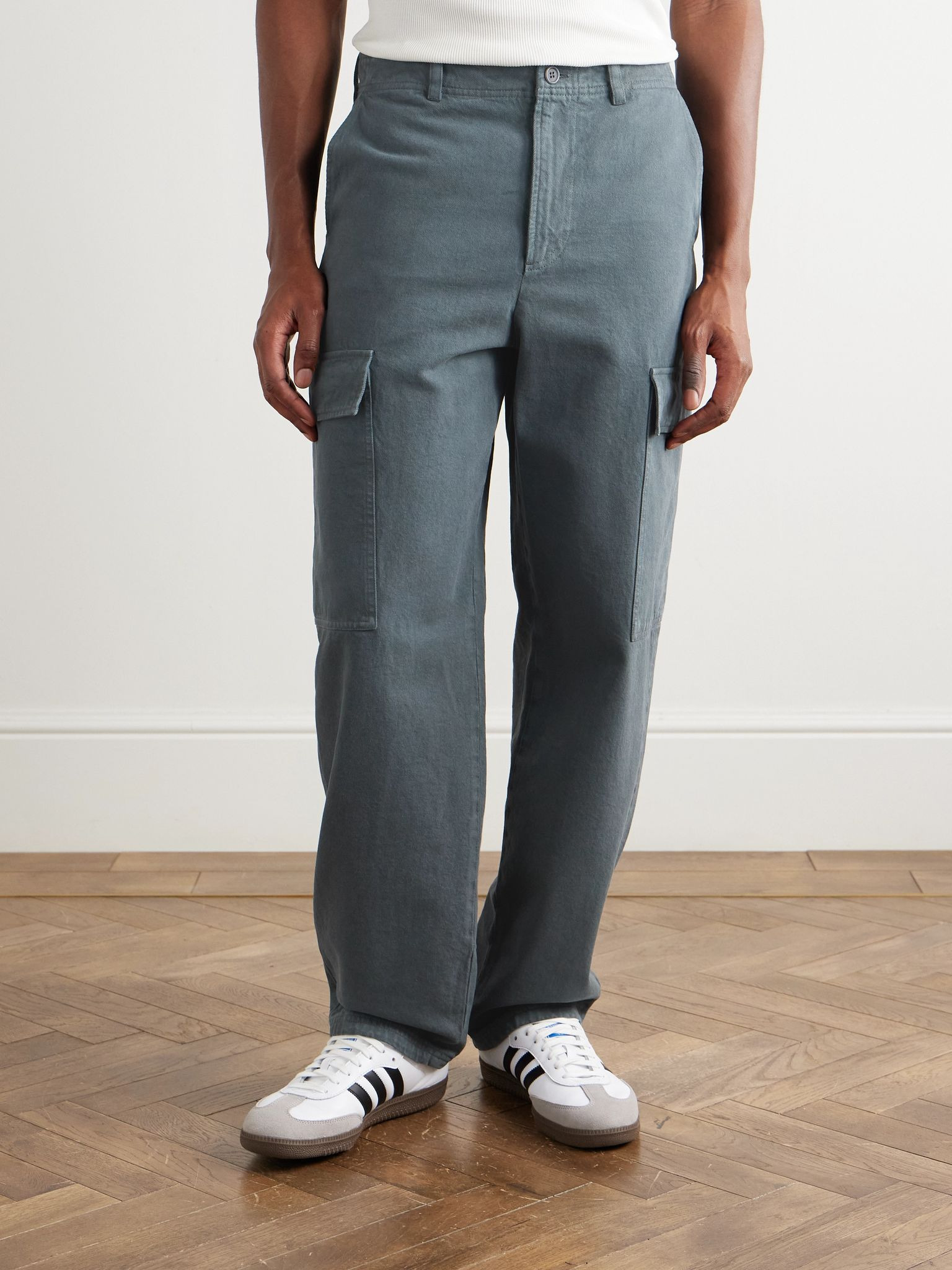 Duncan Straight-Leg Organic Cotton-Twill Trousers Gray - 3