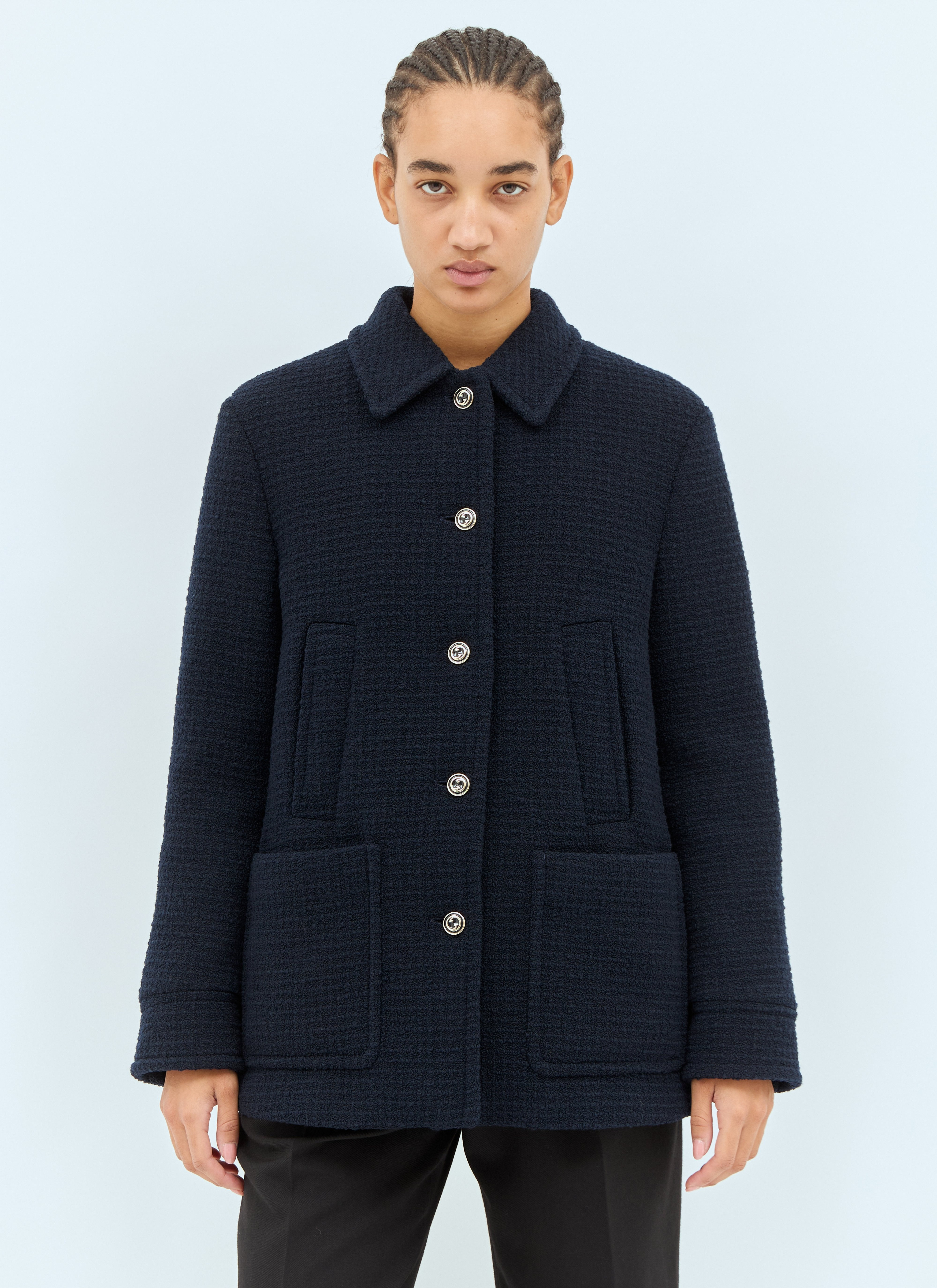Gucci Women Checked Bouclé Wool Jacket - 1
