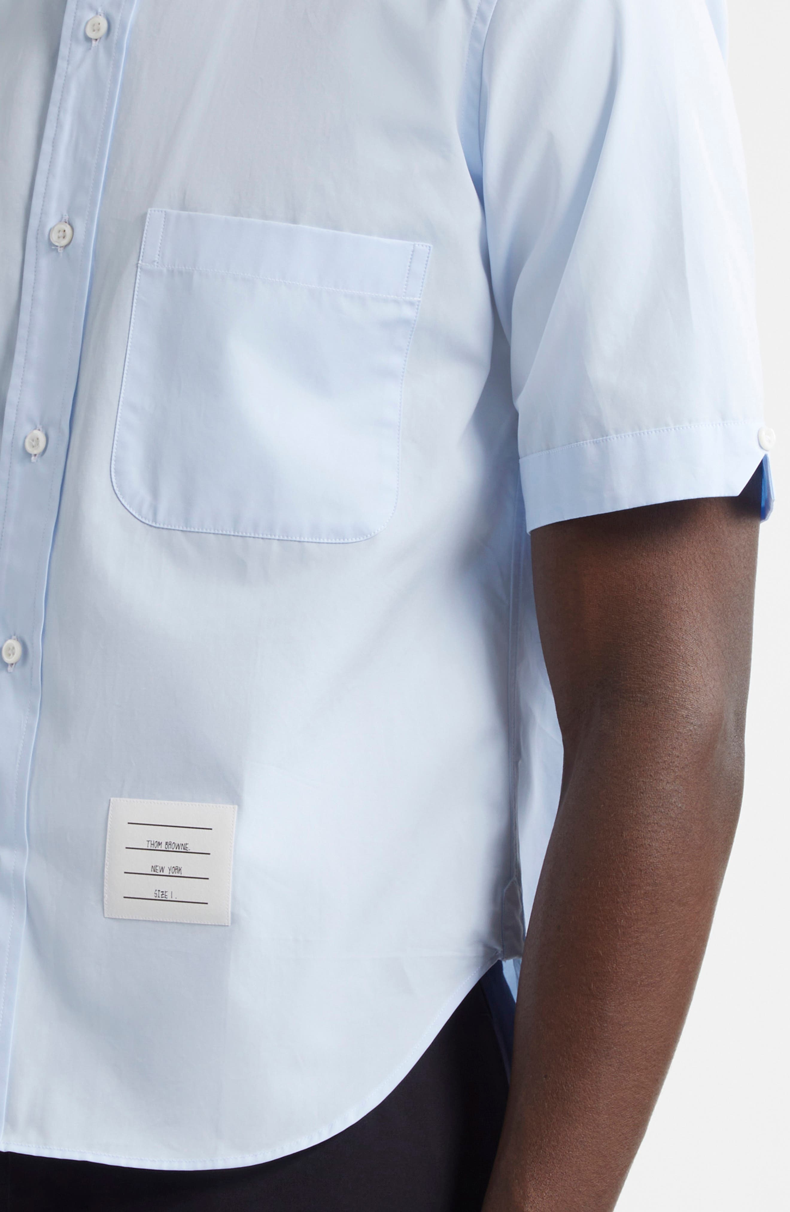 Thom Browne Straight Fit Cotton Poplin Button-Up Shirt in Light Blue at Nordstrom - 4