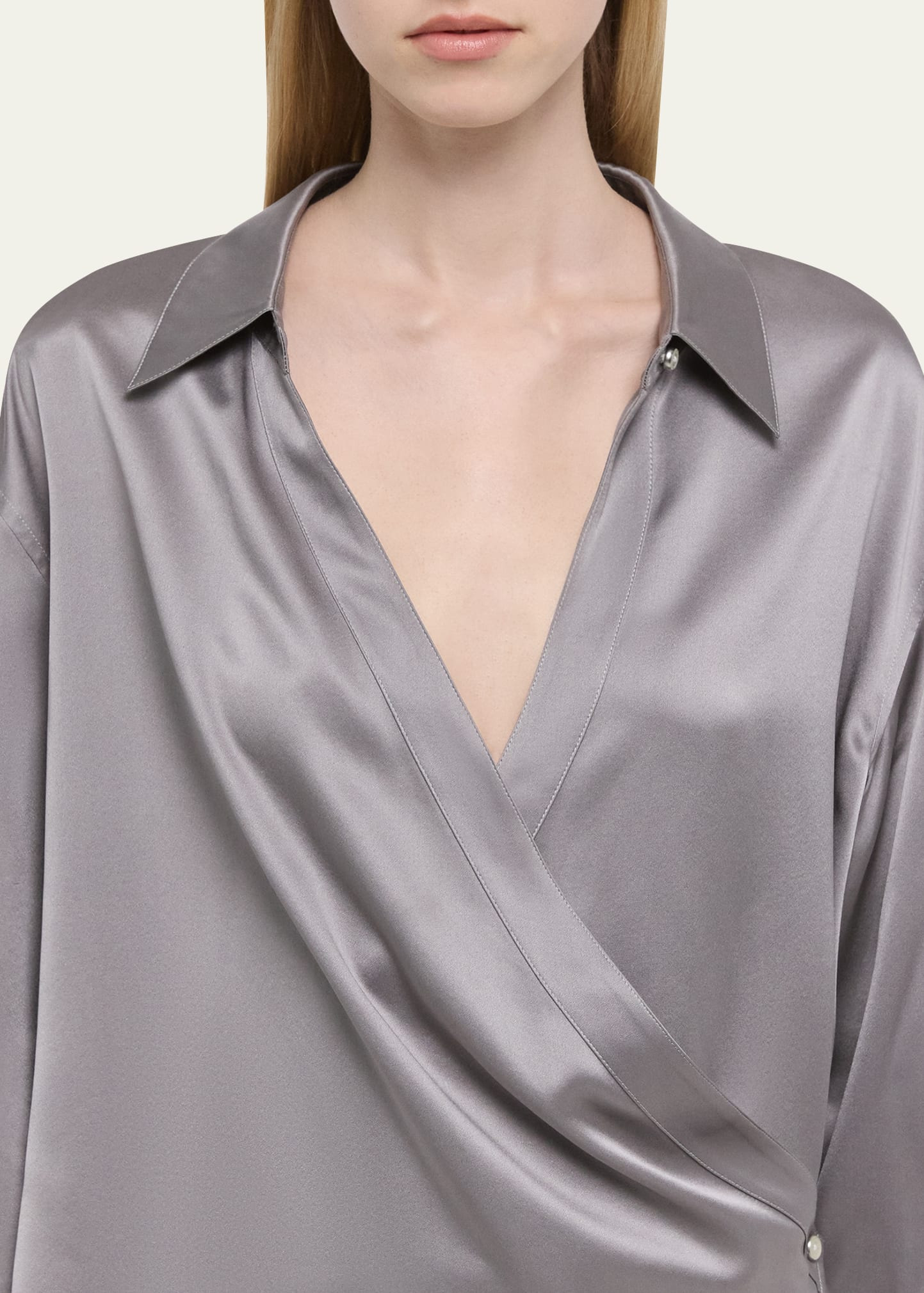 Relaxed Silk Wrap Shirt - 3