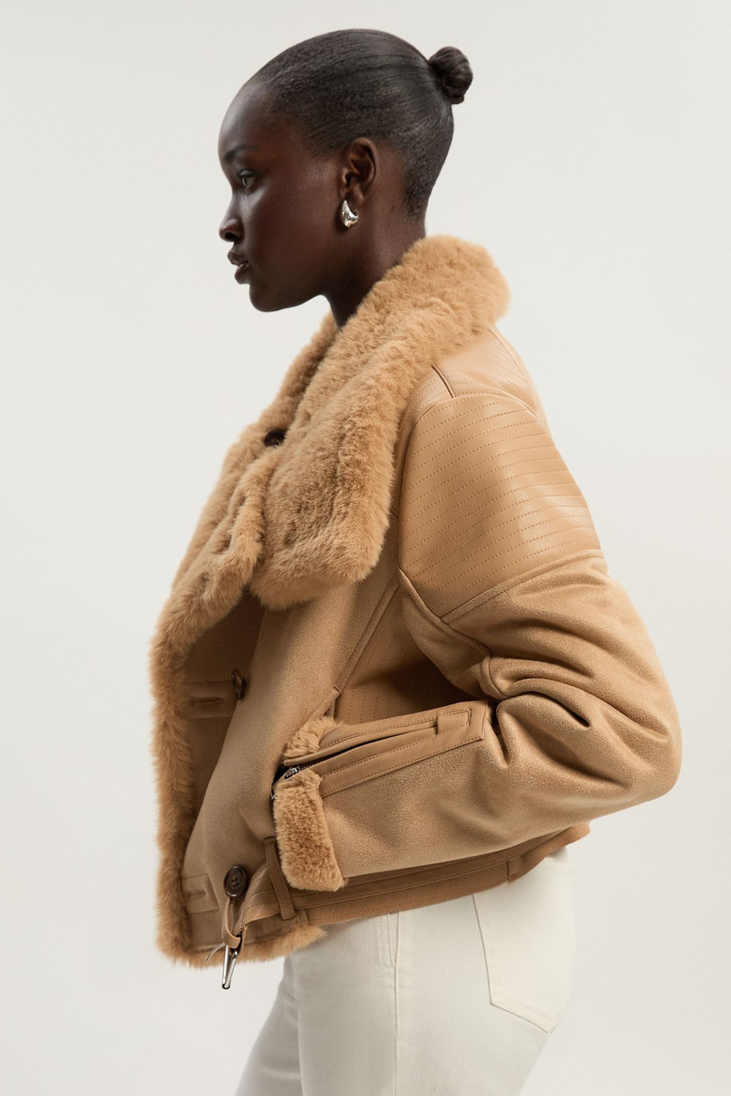 Faux Shearling Crop Biker Coat 5