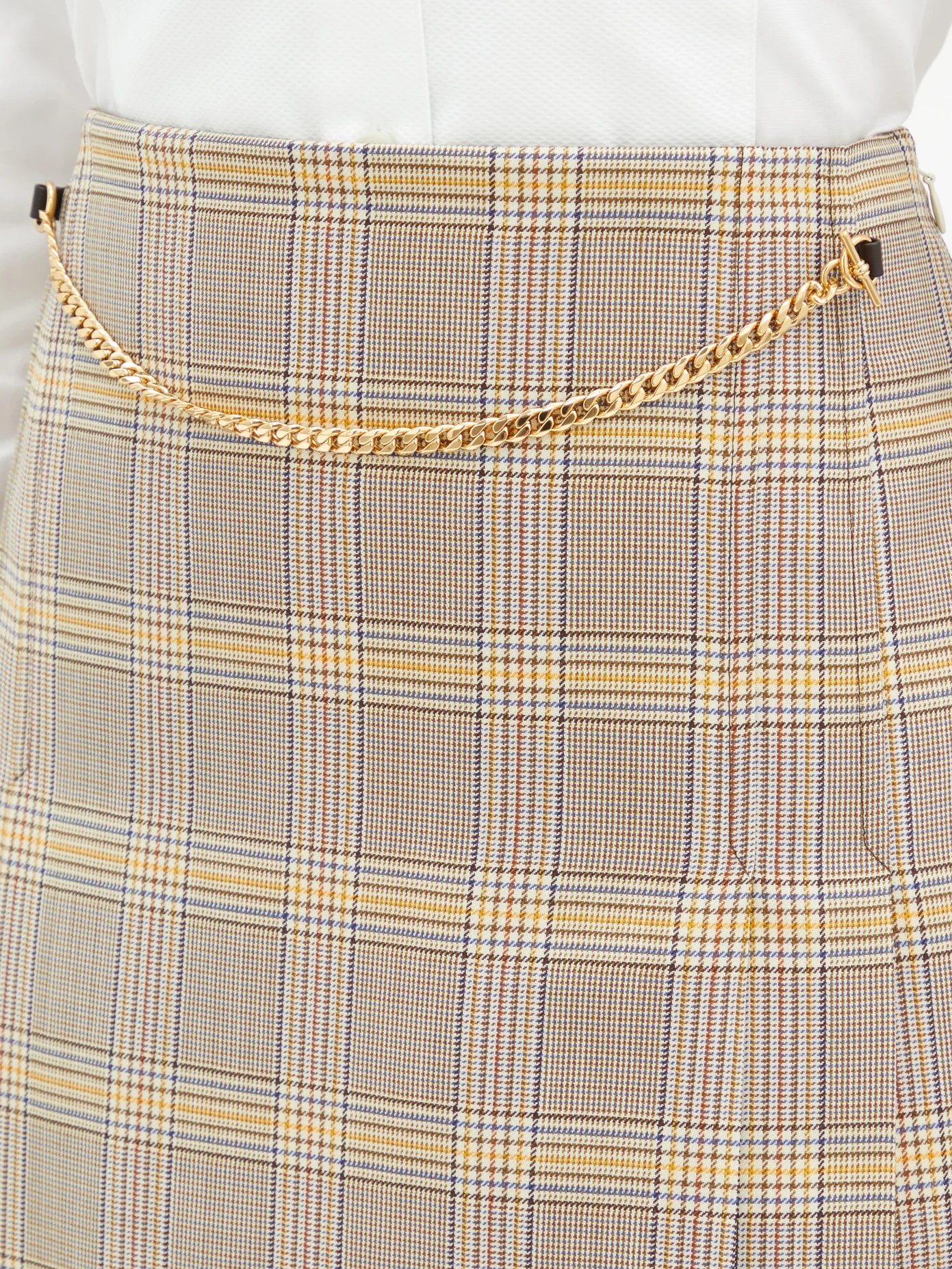 Belted pleated checked-wool high-rise skirt - 3