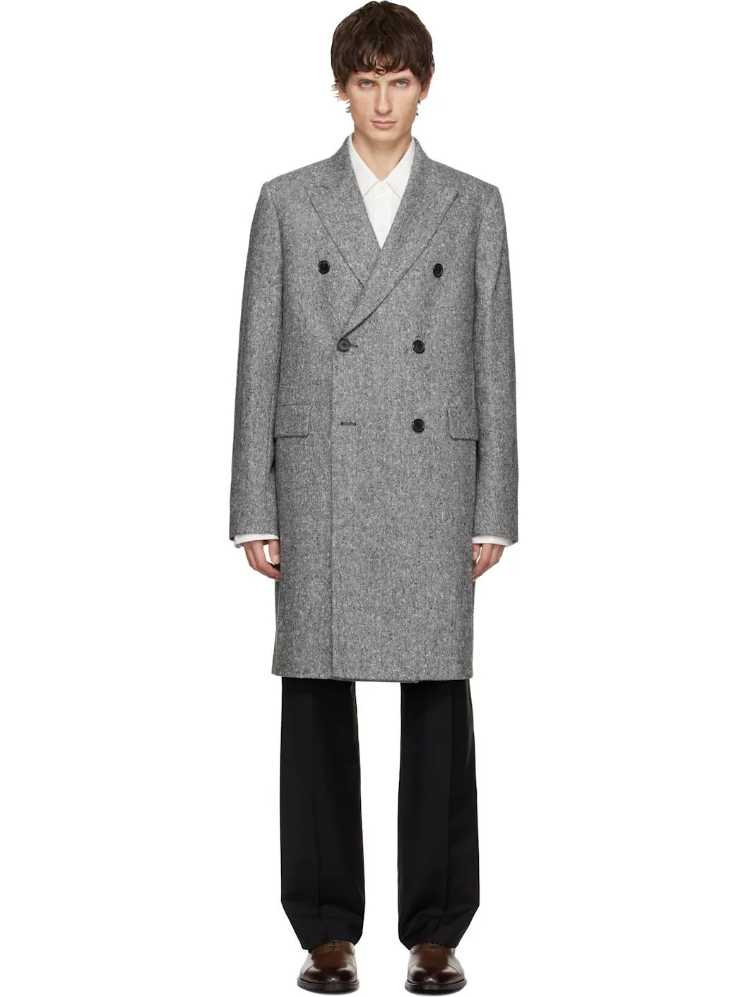 Gray Double Breasted Over Coat - 1