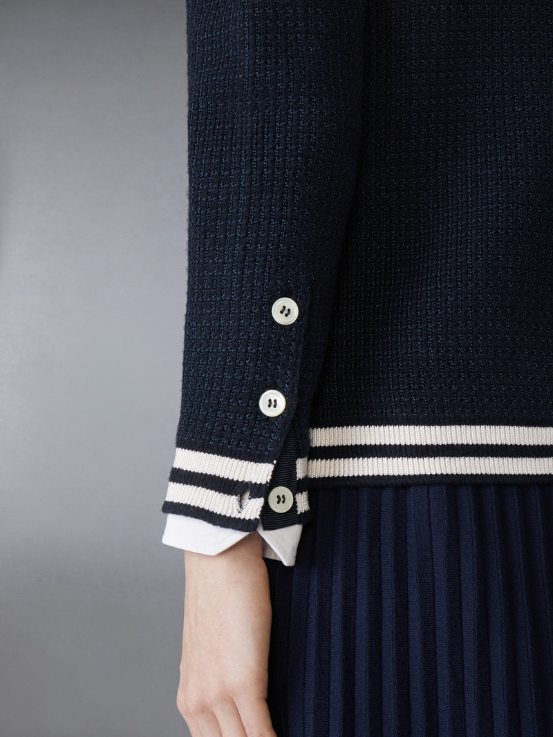 TUCK STITCH SILK CASHMERE & WOOL V NECK CARDIGAN 5