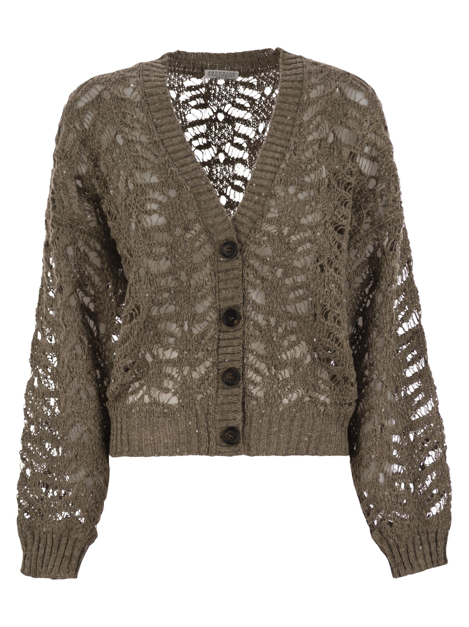 Brunello Cucinelli Women Foliage Lace Cardigan In Linen And Silk Diamante - 1