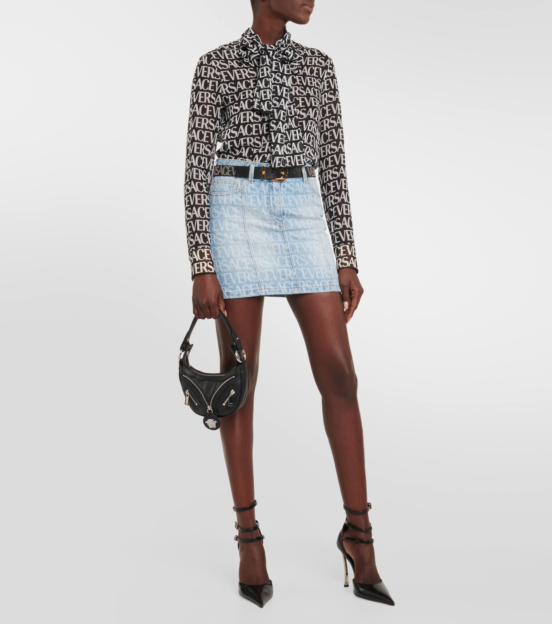 Versace Allover denim miniskirt - 2