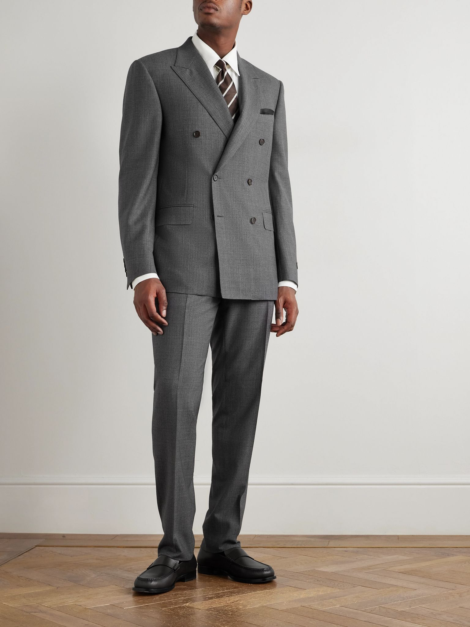 Double-Breasted Wool Suit Jacket Gray - 2