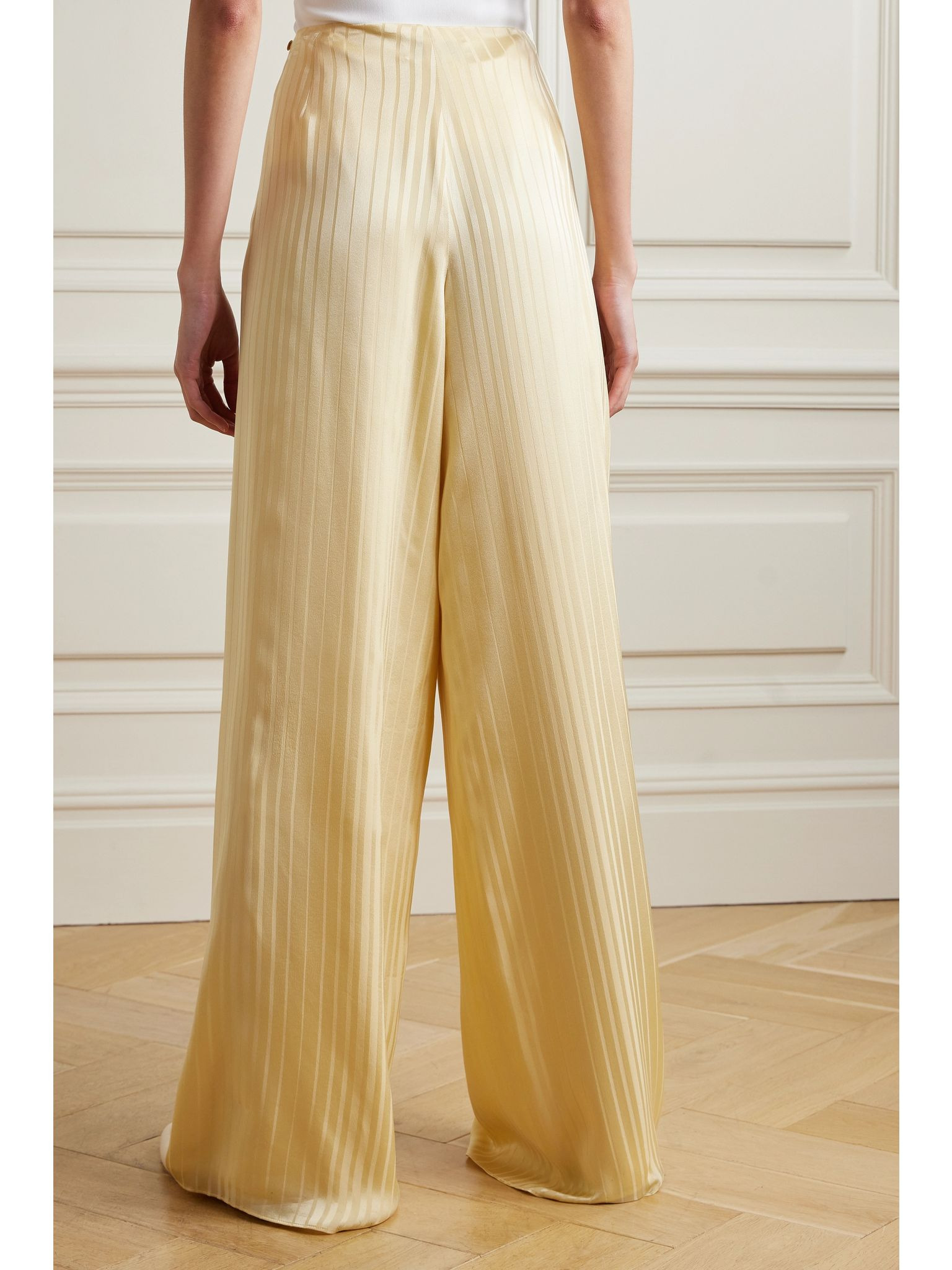 Dresden silk-satin jacquard wide-leg pants Yellow - 4