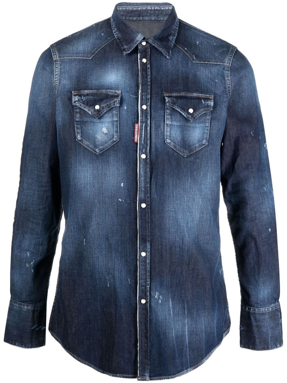 Icon print distressed denim shirt - 1