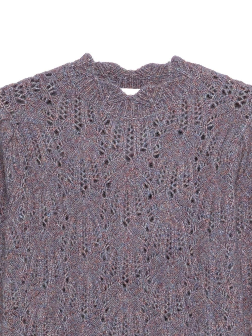 puff-sleeve open-knit sweater - 3