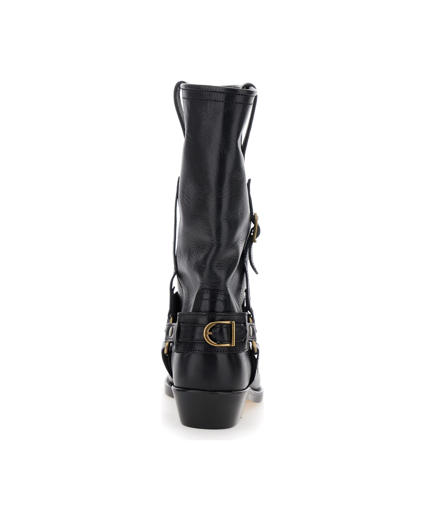 'heiko' Black Ankle Boots With Studs And Ring In Leather Woman - 4