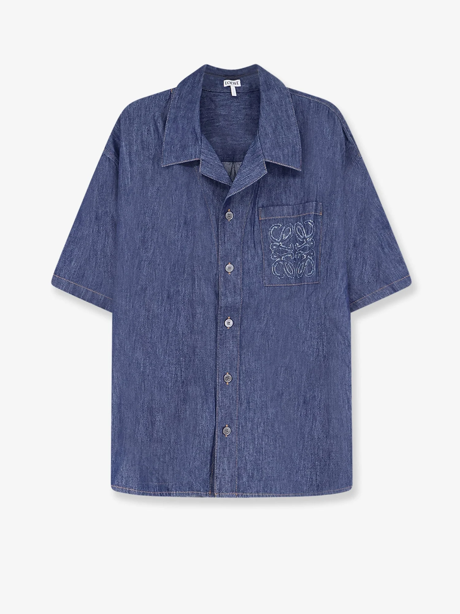 Loewe Blue Denim Shirt With Embroidered Anagram Logo - 1
