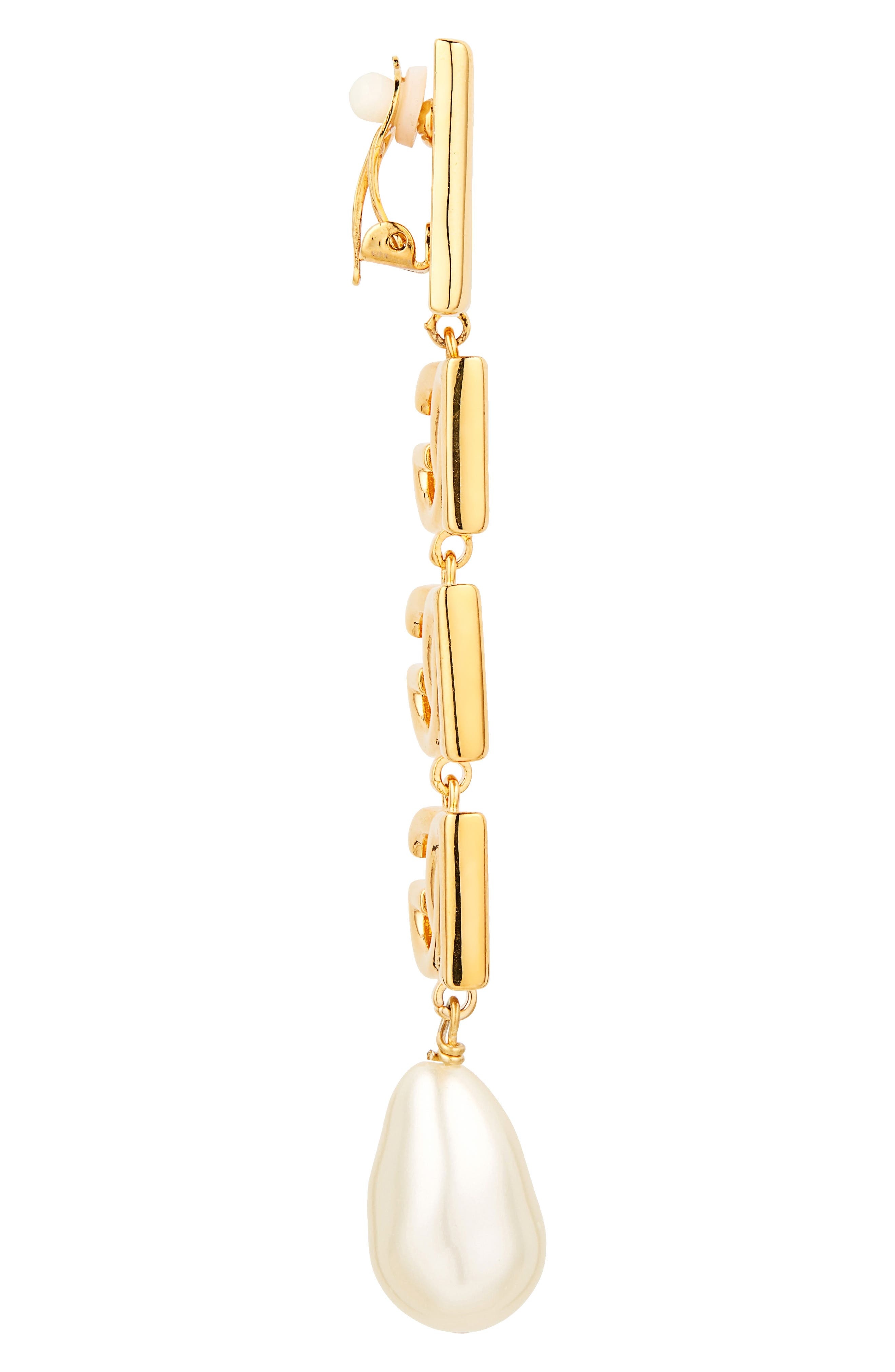 Logo Imitation Pearl Clip-On Drop Earrings - 5