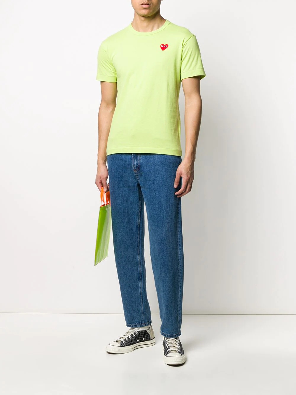 heart embroidered round neck T-shirt - 2