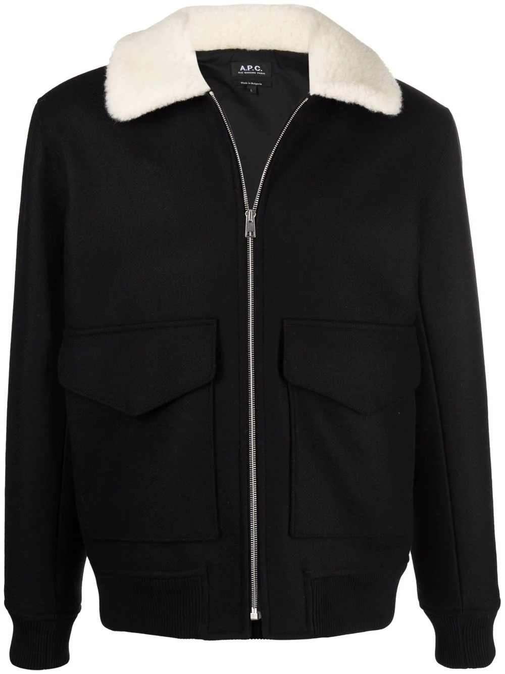 contrasting-collar zip-up jacket - 1