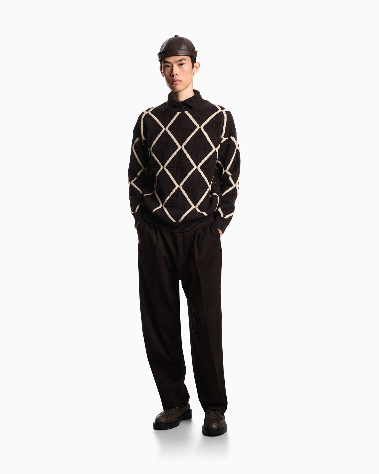 JACQUARD WOOL AND CASHMERE BLEND JUMPER WITH A DIAMOND MOTIF - 2