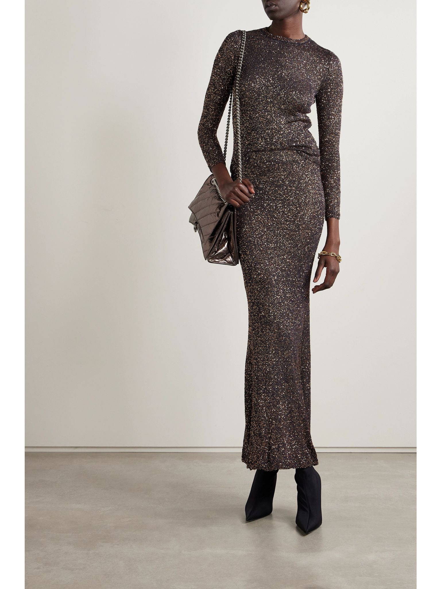 Sequined stretch-knit sweater Brown - 2