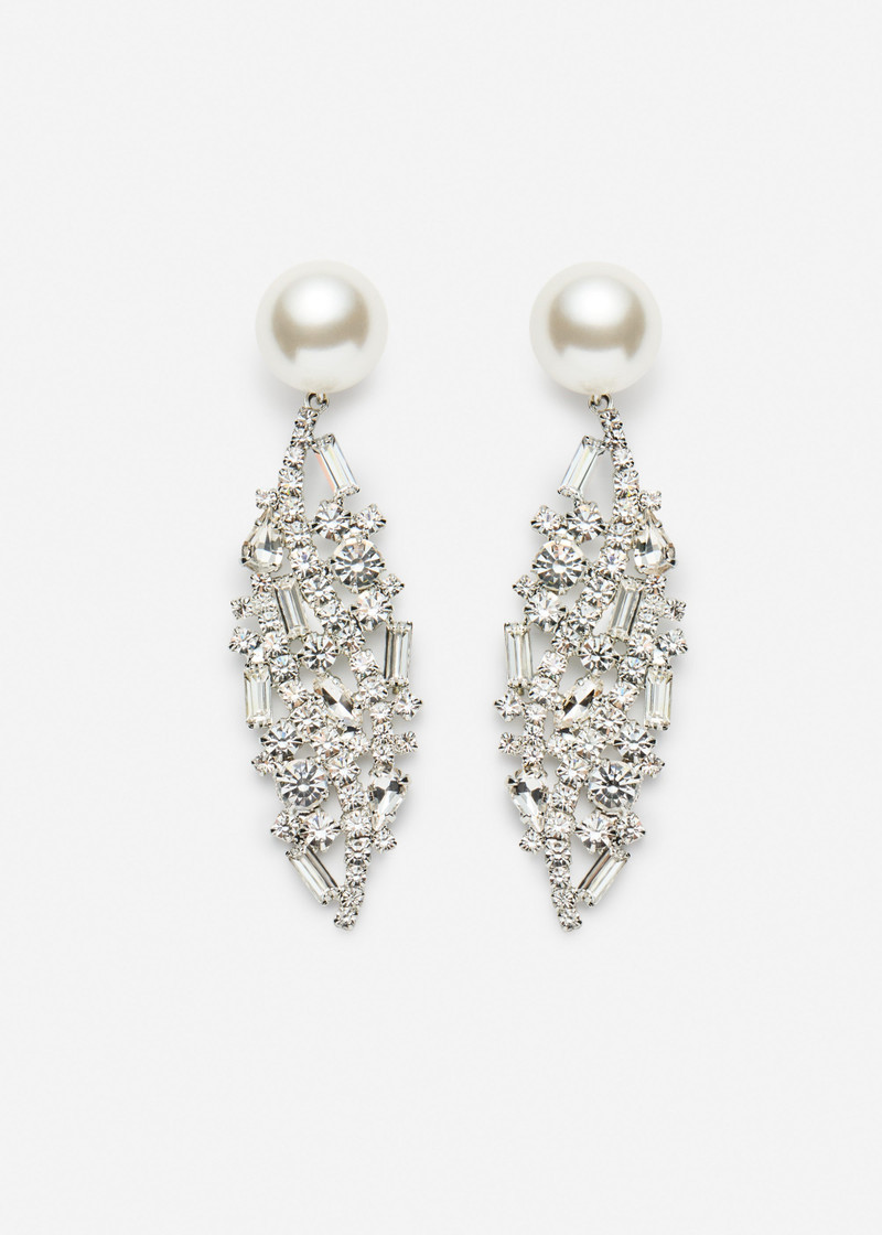 Pearl drop crystal earrings in silver 1