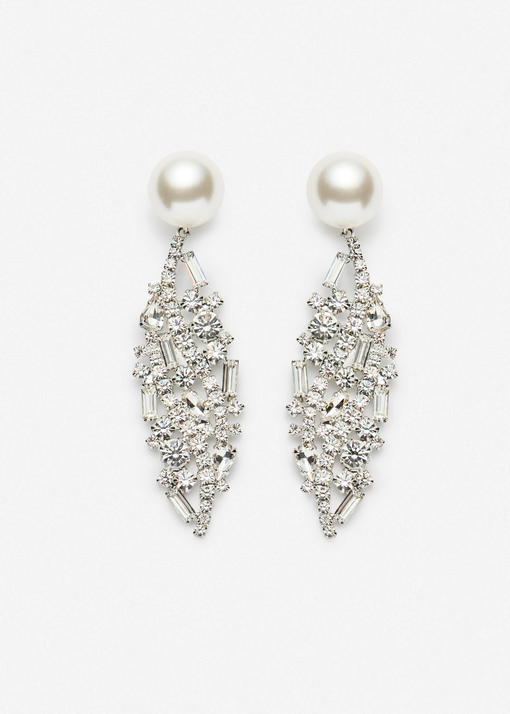 Pearl drop crystal earrings in silver - 1