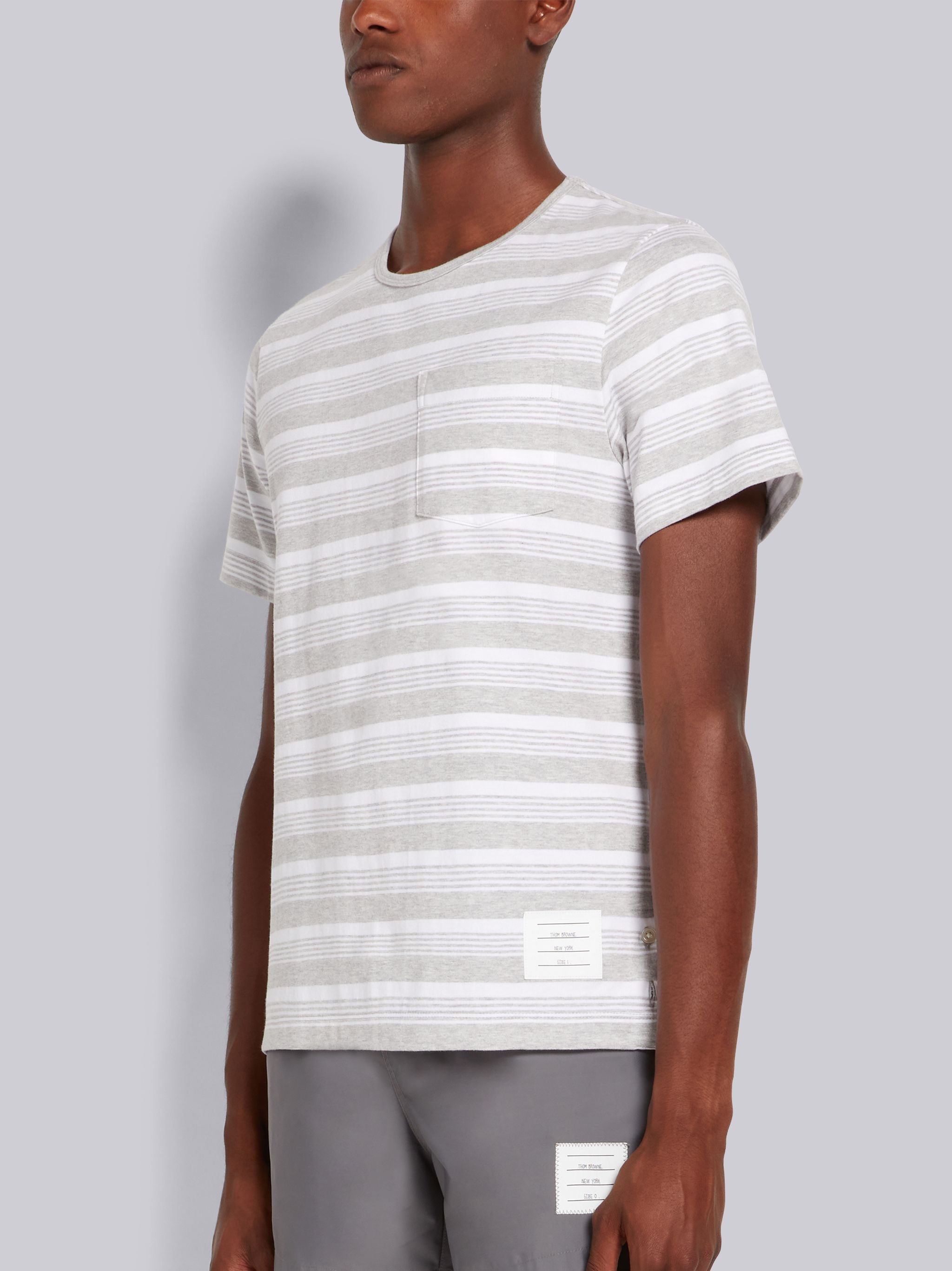 Pastel Grey Striped Jersey Pocket Tee - 2